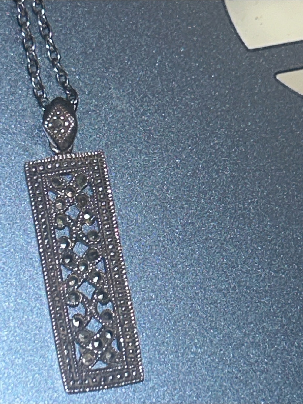 Vintage-Inspired Silver Filigree Rectangle Pendant Necklace  925 silver